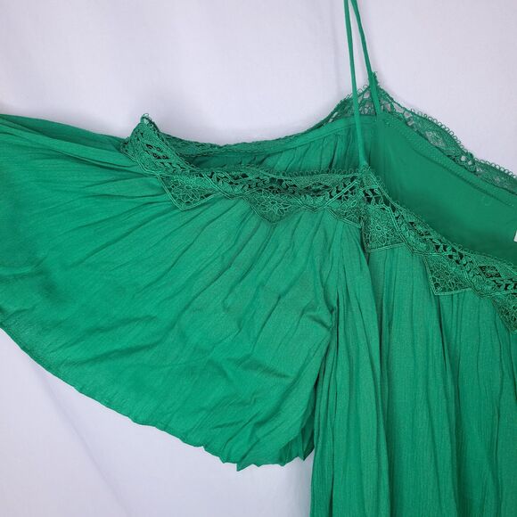 Alice Olivia Dress Small Green Pleated Cold Shoulder - Picture 3 of 11